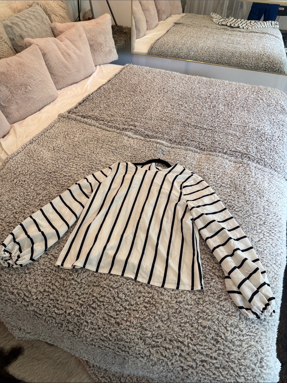 Striped Long Sleeve Blouse - Black & White